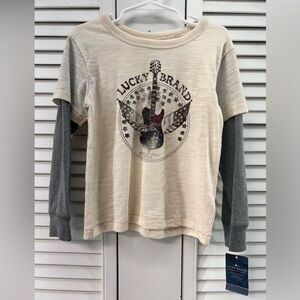 Lucky Brand size 4T Kids Cream and Gray Guitar Tee